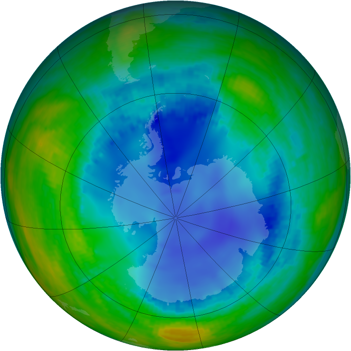 Antarctic ozone map for 05 August 2003